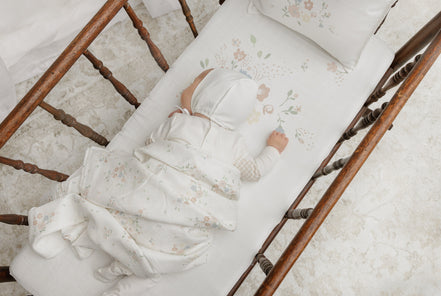 Floral Footie/Pink Gingham Elbow Patch + Bonnet + Swaddle