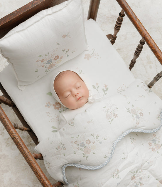 Floral Bamboo Filled Blanket + Pillow - Blue
