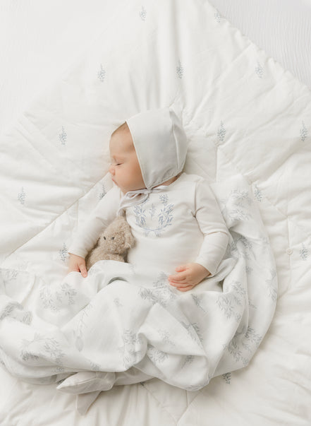 Botanical Blue Footie + Bonnet + Swaddle