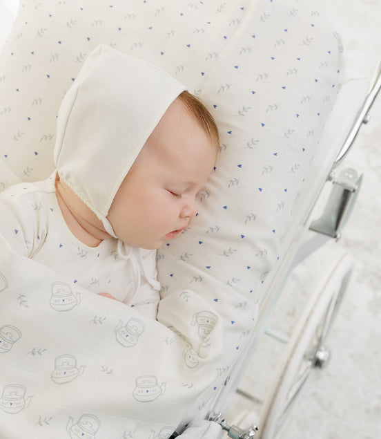 Teakettle Footie + Bonnet + Swaddle - Blue