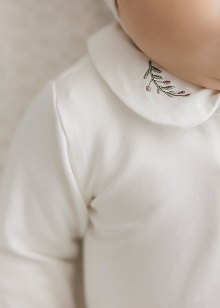 Footie with Emb Collar + Cardigan + Bonnet - Cream/Olive