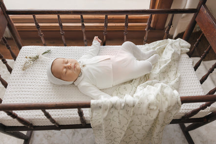 Footie with Emb Collar + Cardigan + Bonnet + Lattice Swaddle - Cream/Olive