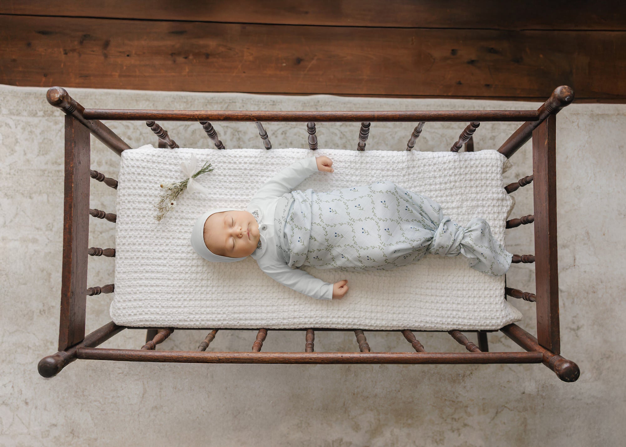 Footie with Emb Collar + Cardigan + Bonnet + Lattice Swaddle - Blue/Blueberry