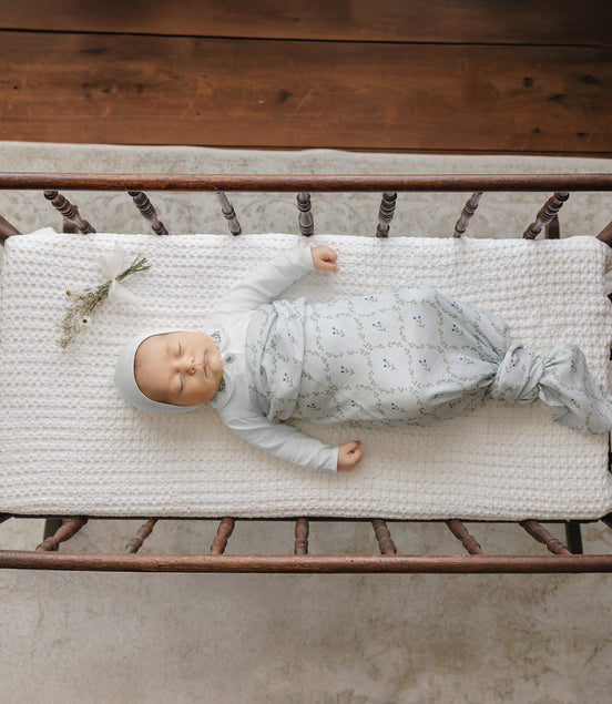 Footie with Emb Collar + Cardigan + Bonnet + Lattice Swaddle - Blue/Blueberry