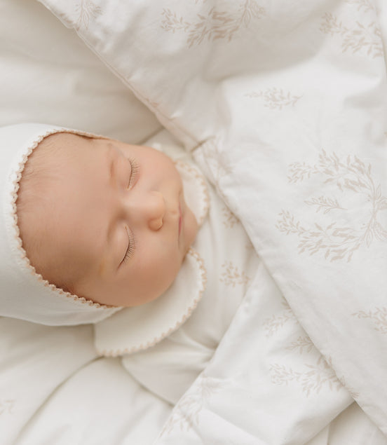Botanical Footie with Collar + Bonnet + Swaddle - Taupe
