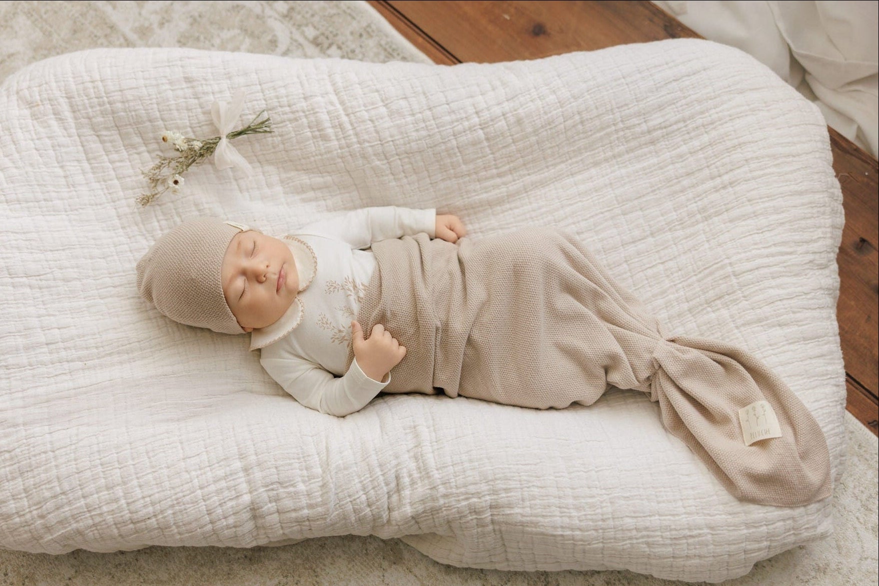 Knit Swaddle + Beanie Set - Taupe