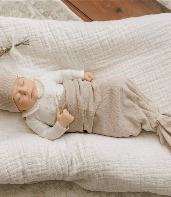 Knit Swaddle + Beanie Set - Taupe