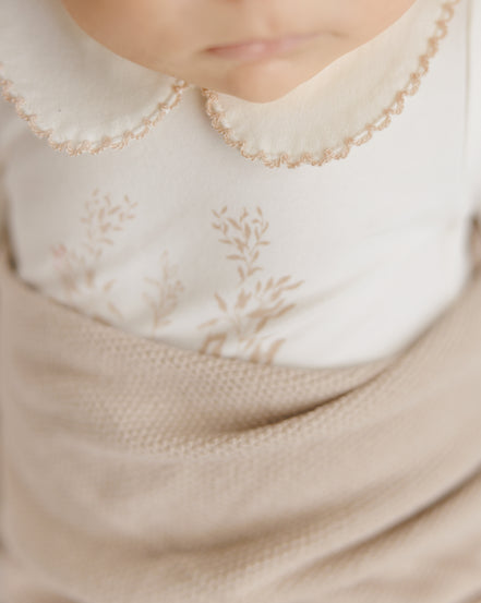 Botanical Footie with Collar + Bonnet + Swaddle - Taupe