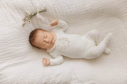 Botanical Footie with Collar + Bonnet + Swaddle - Taupe