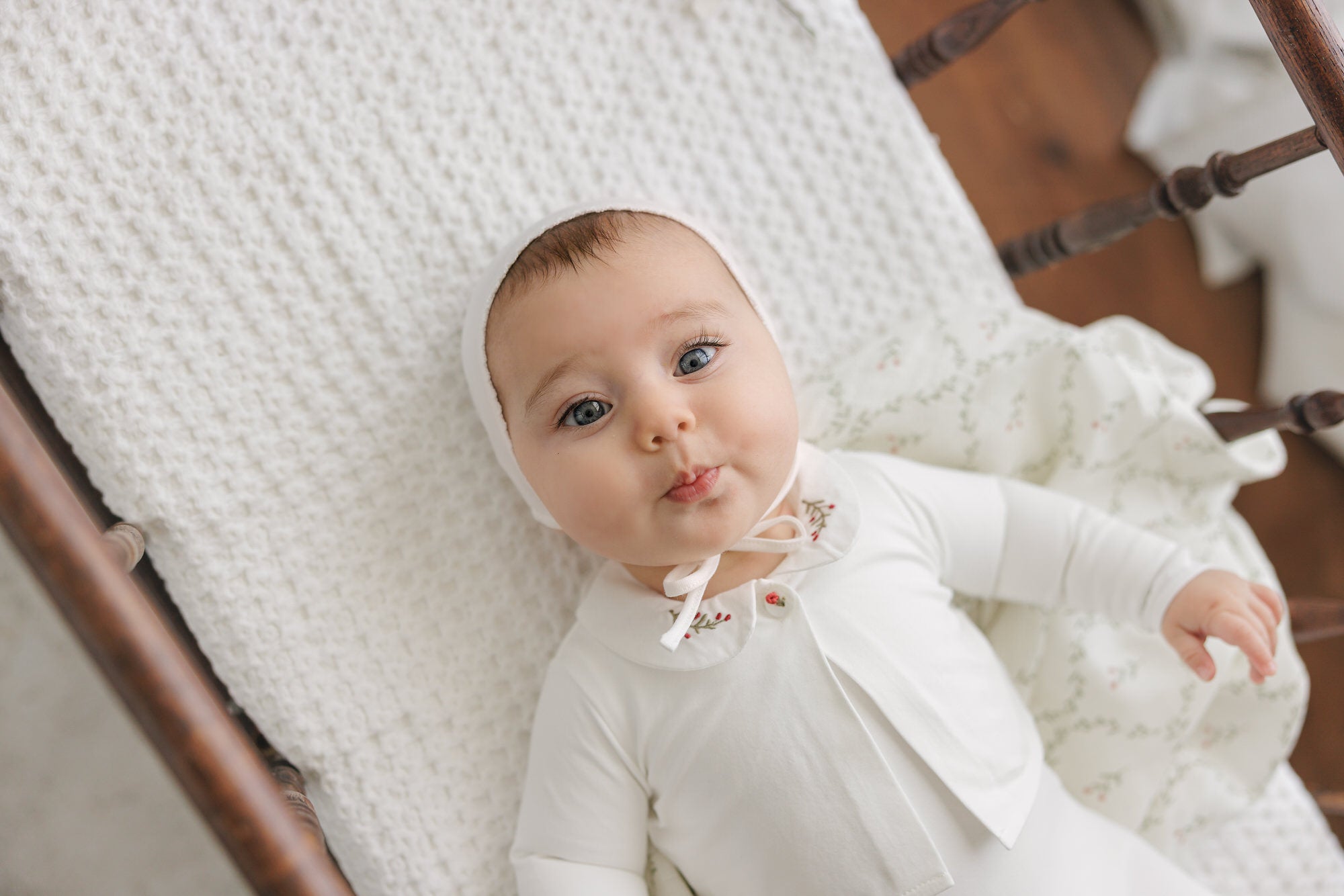 Footie with Emb Collar + Cardigan + Bonnet + Lattice Swaddle - Cream/Berry