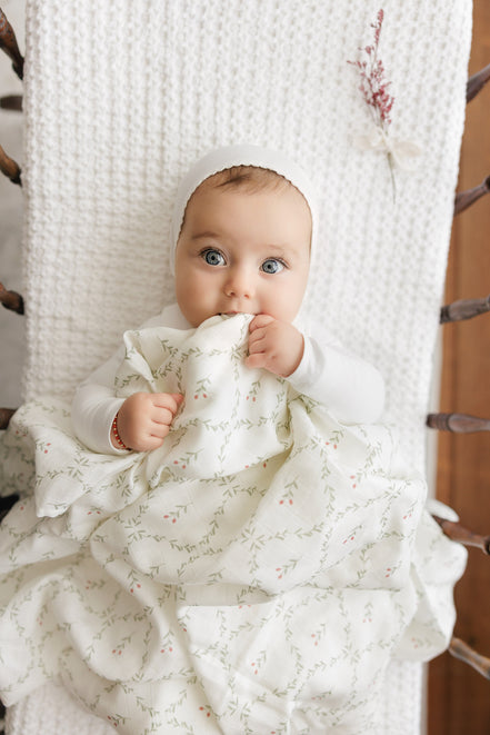 Footie with Emb Collar + Cardigan + Bonnet + Lattice Swaddle - Cream/Berry