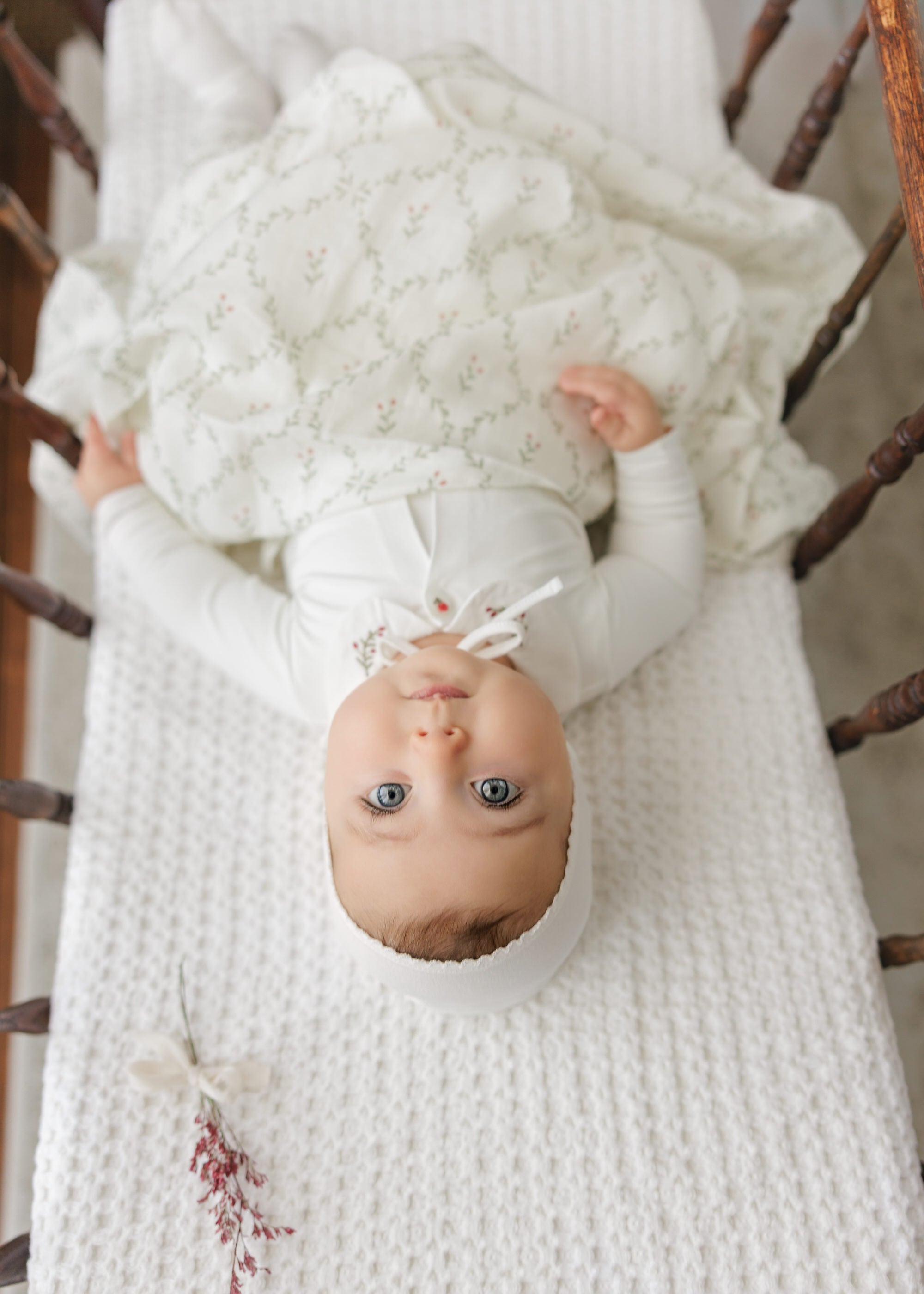 Footie with Emb Collar + Cardigan + Bonnet + Lattice Swaddle - Cream/Berry