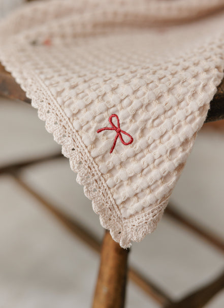 TulipsnBows Embroidered Waffle Blanket - Rose