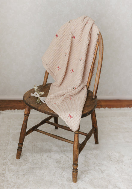 TulipsnBows Embroidered Waffle Blanket - Rose