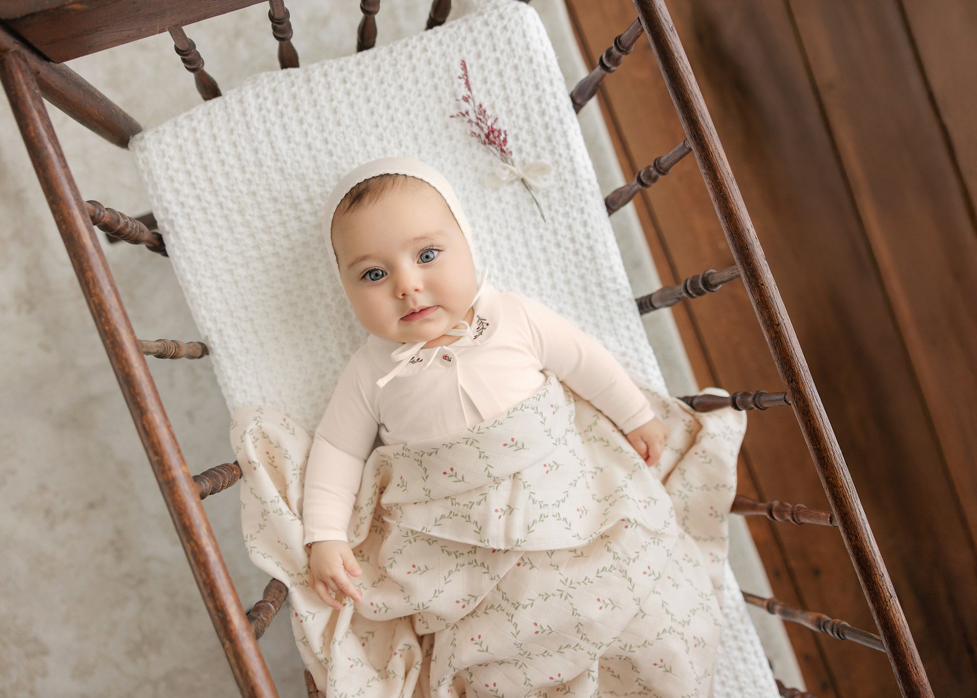 Footie with Emb Collar + Cardigan + Bonnet + Lattice Swaddle - Pink/Berry