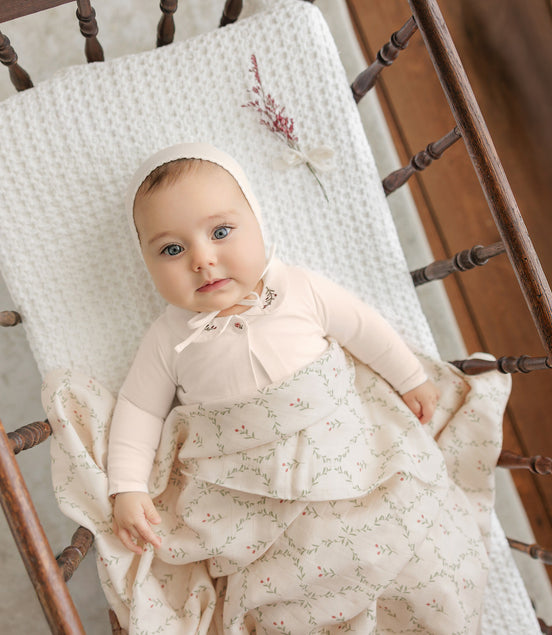 Footie with Emb Collar + Cardigan + Bonnet + Lattice Swaddle - Pink/Berry