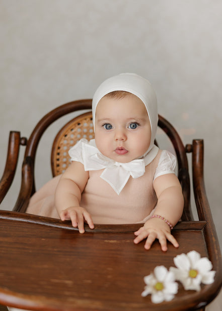 Knit Jumpsuit + Cropped Cardigan + Bonnet Set - Rose