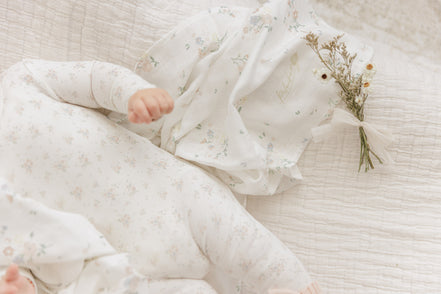Floral Footie + Bonnet + Swaddle - Pink