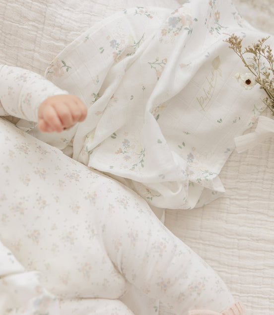 Floral Footie + Bonnet + Swaddle - Pink