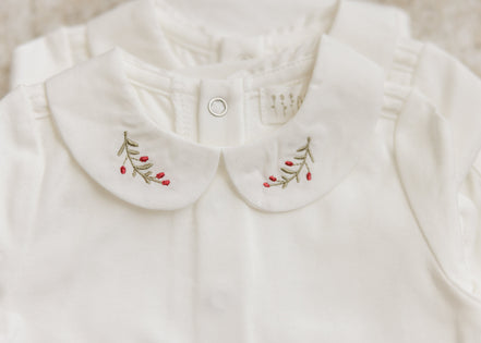 Onesie with Emb Collar - Short Sleeve - Cream/Berry