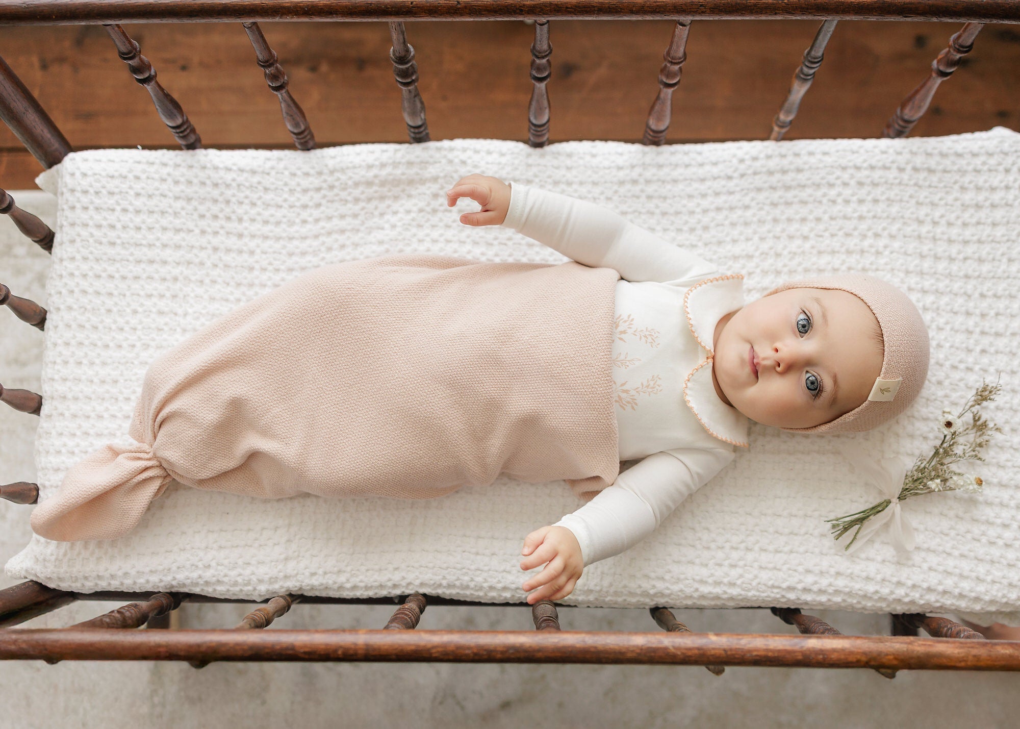 Knit Swaddle + Beanie Set - Rose
