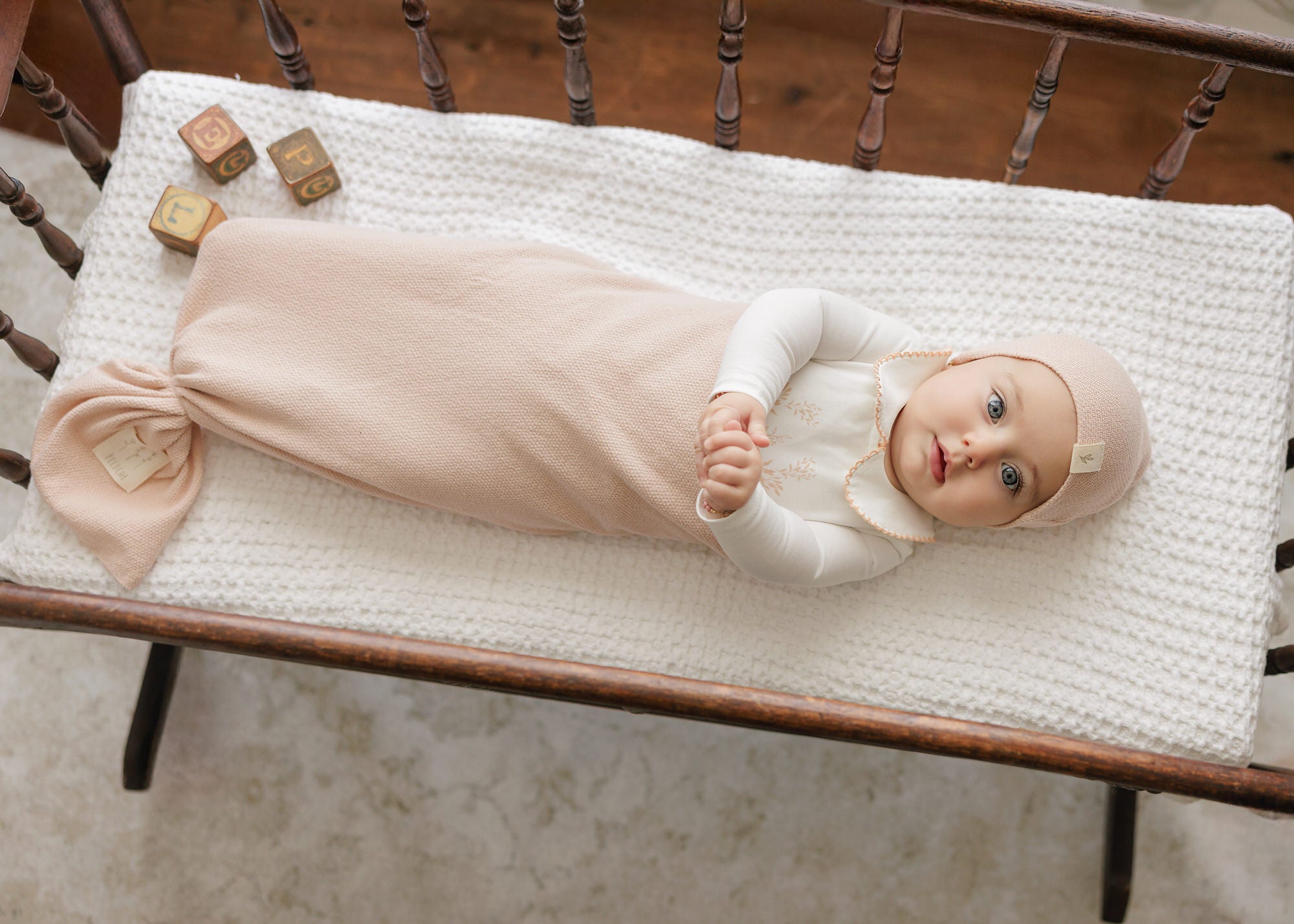 Knit Swaddle + Beanie Set - Rose
