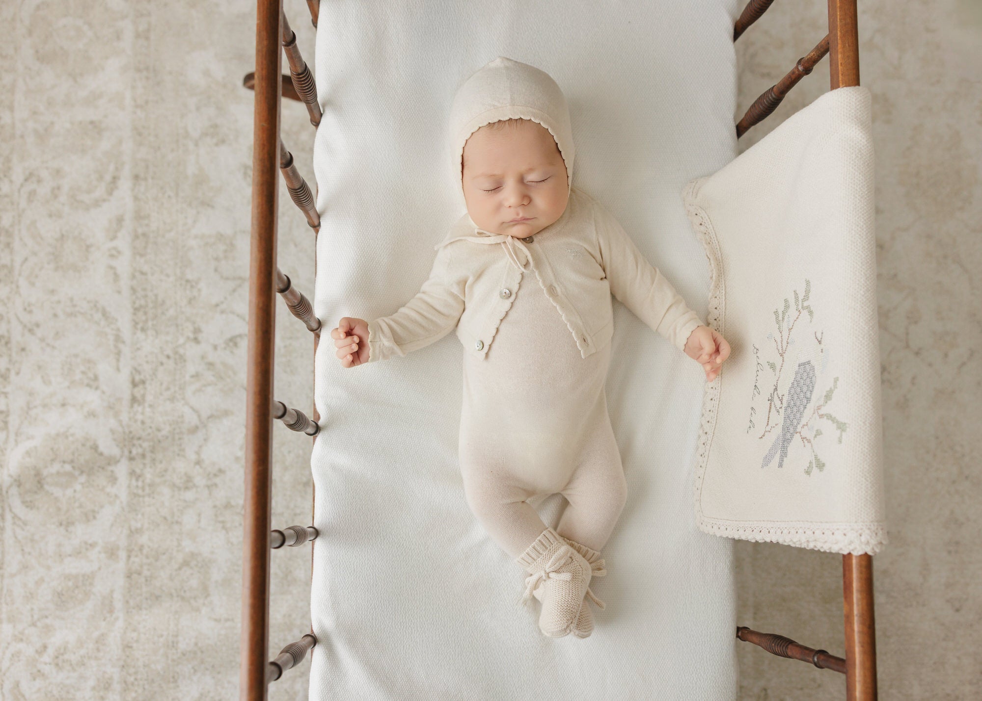 Knit Jumpsuit + Cropped Cardigan + Bonnet Set - Stone