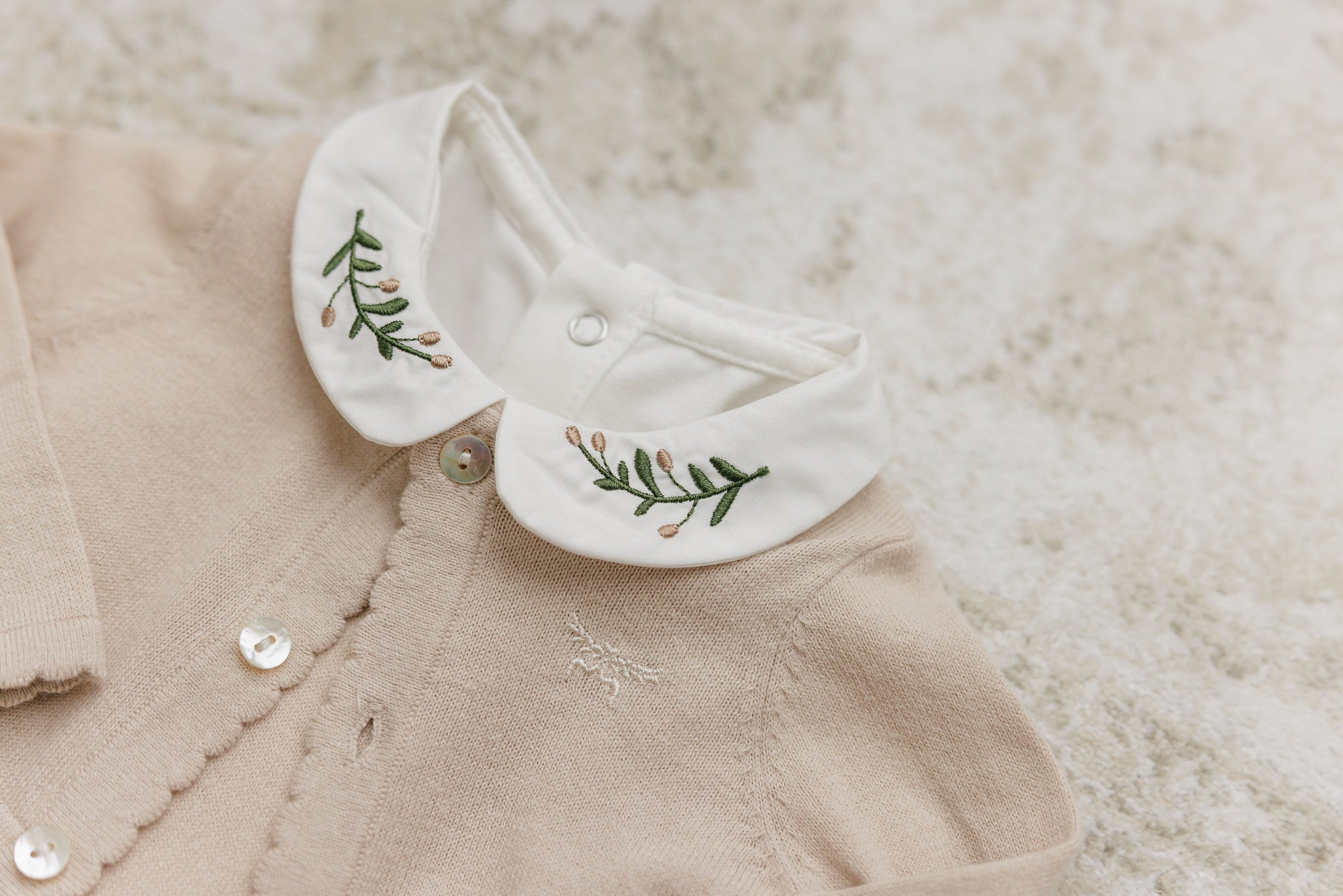 Knit Jumpsuit + Cropped Cardigan + Bonnet Set - Taupe