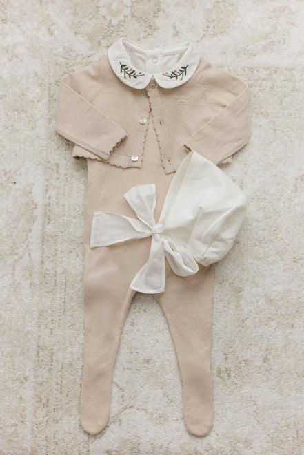 Bonnet with Cottons String - Cream