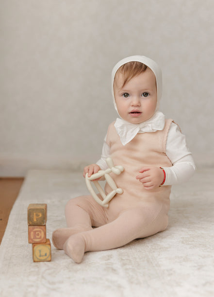 Knit Jumpsuit + Cropped Cardigan + Bonnet Set - Rose