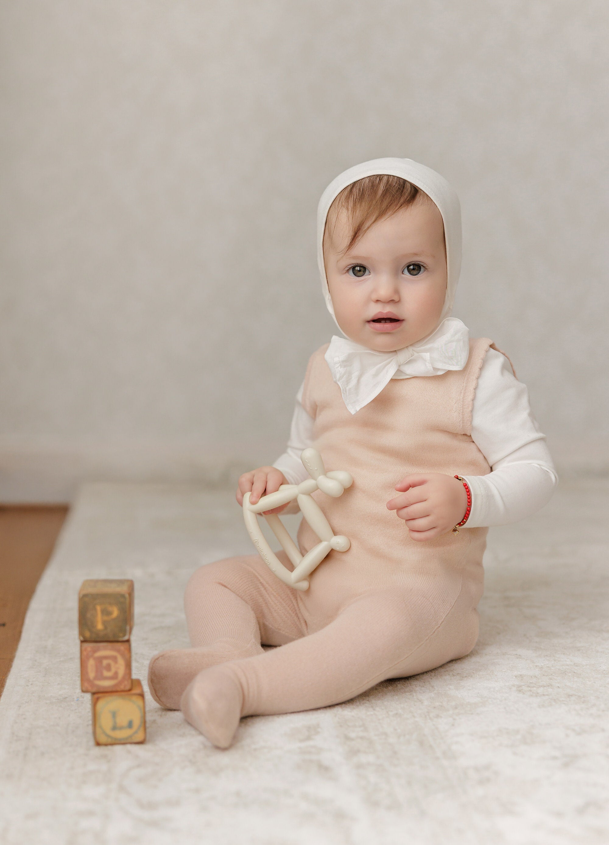 Knit Jumpsuit + Cropped Cardigan + Bonnet Set - Rose
