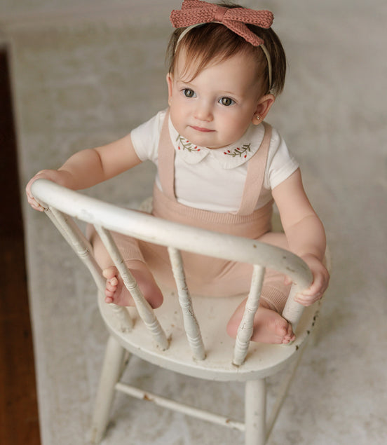 Onesie with Emb Collar - Short Sleeve - Cream/Berry