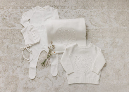 Embossed Reversible Cardigan + Beanie Set - Cream
