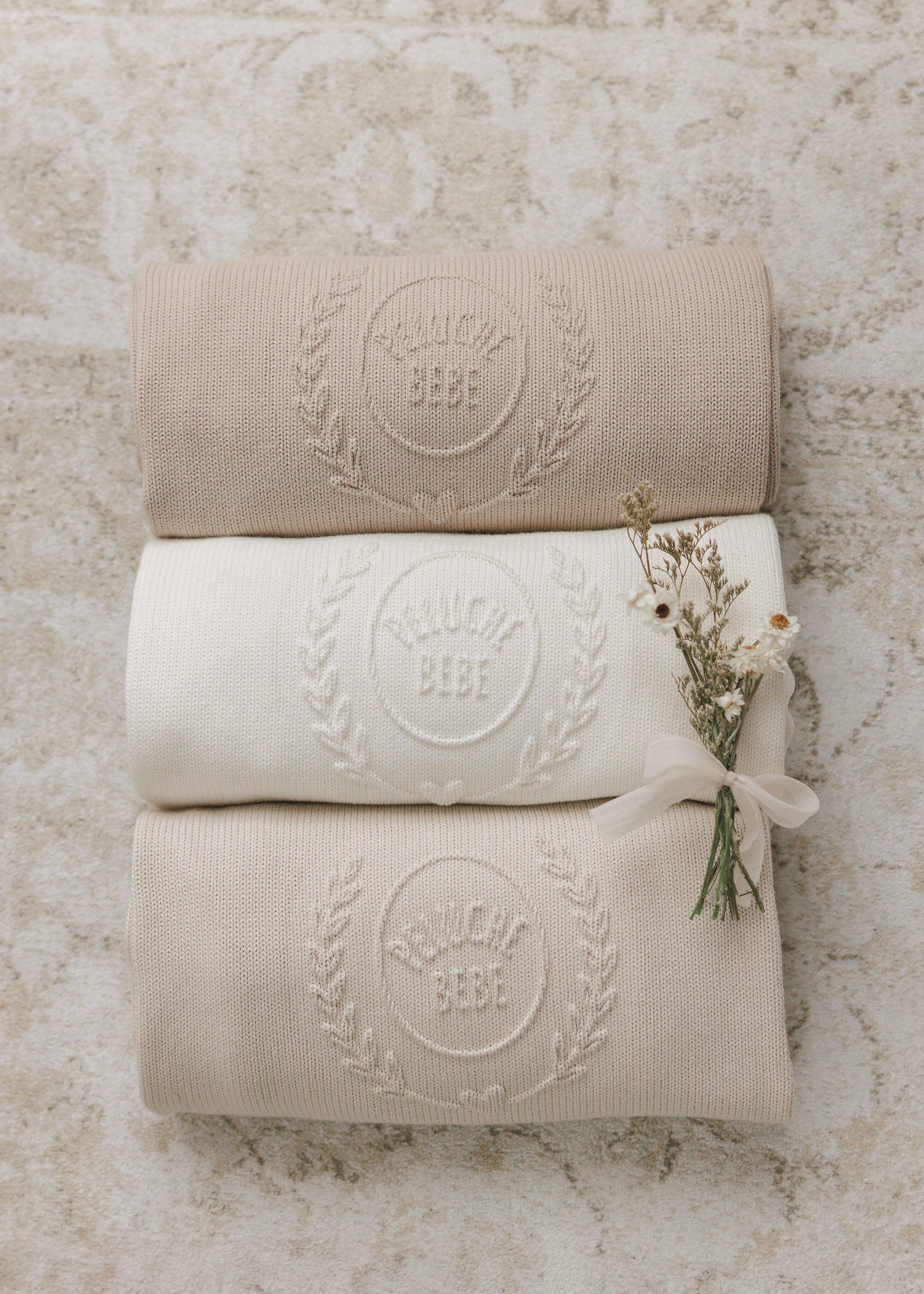 Peluche Embossed Knit Blanket - Stone