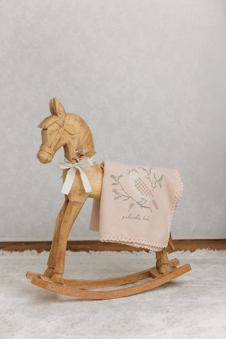 Knit Cross Stitch Blanket and Bonnet - Rose