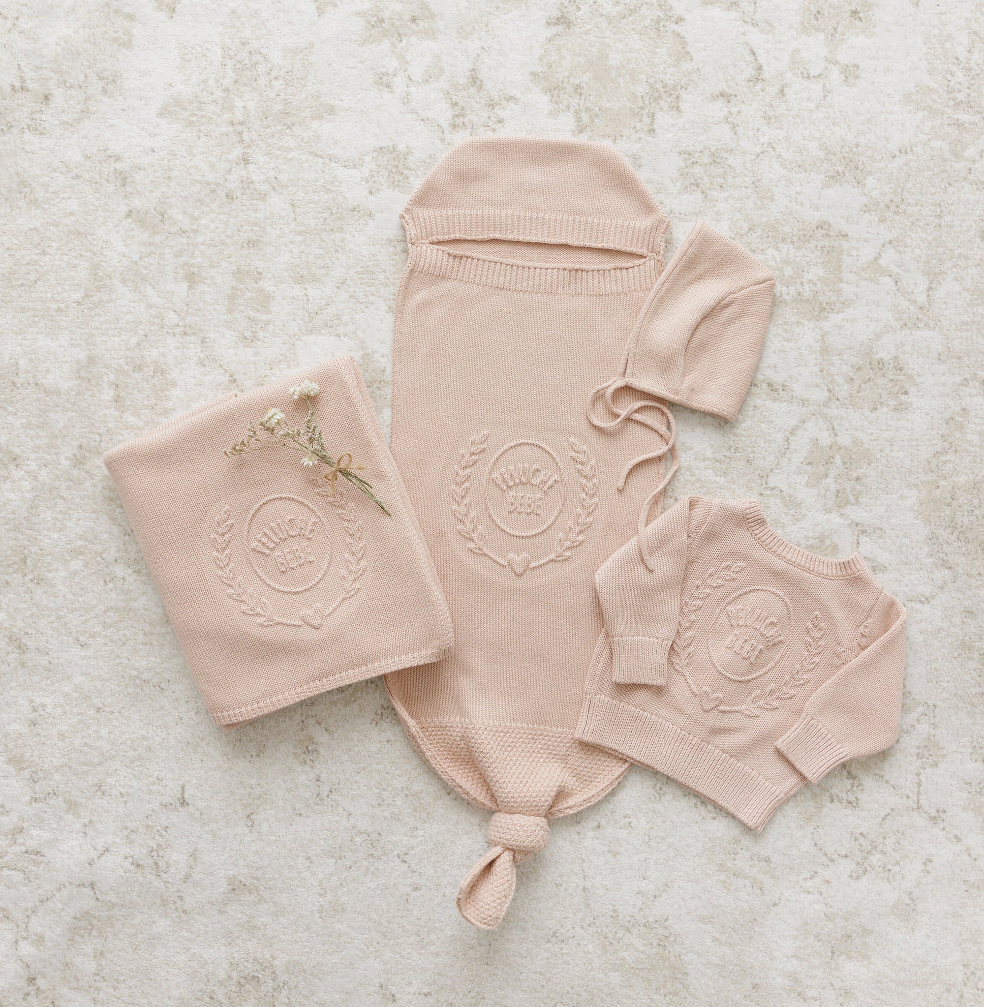 Embossed Reversible Cardigan + Beanie Set – Rose