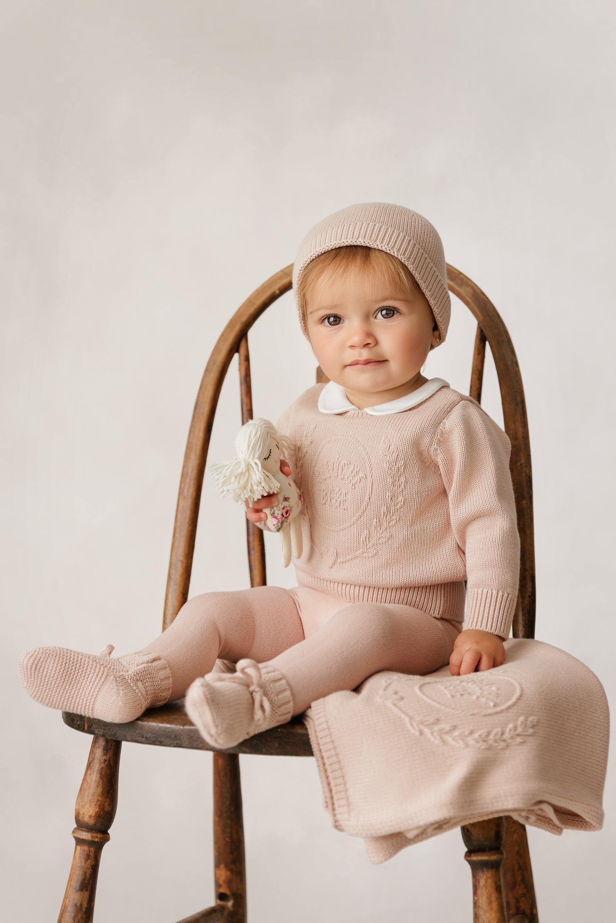Embossed Reversible Cardigan + Beanie Set – Rose