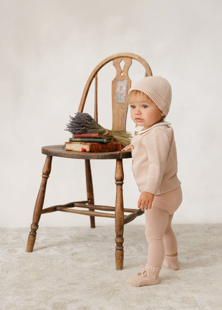Embossed Reversible Cardigan + Beanie Set – Rose