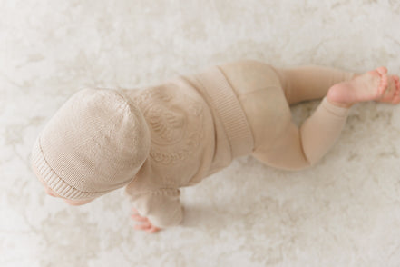 Embossed Reversible Cardigan + Beanie Set – Taupe