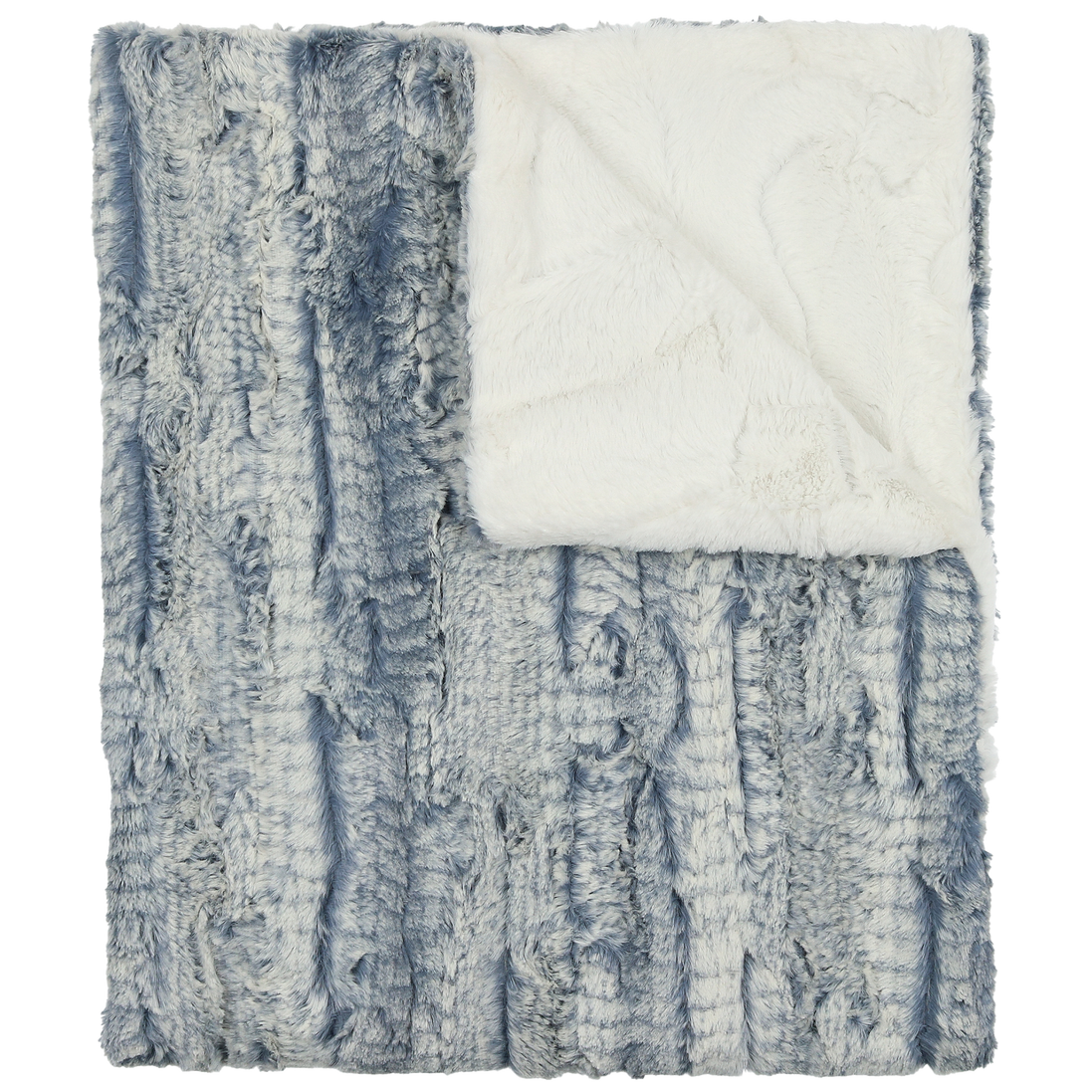 Lux Fur Blankets - Blue Stone and Natural