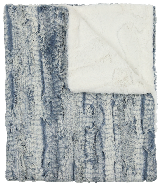 Lux Fur Blankets - Blue Stone and Natural
