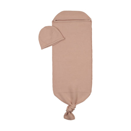 Flat Knit Cocoon and Beanie - Rose