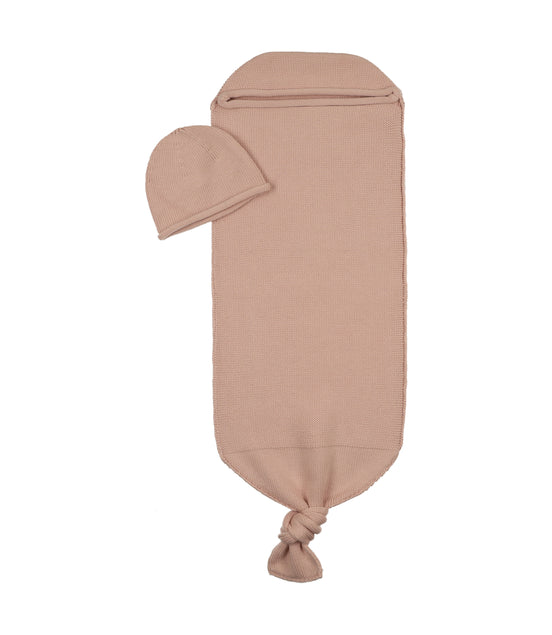 Flat Knit Cocoon and Beanie - Rose