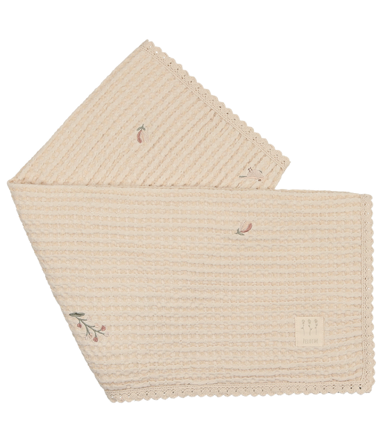 Floral Birds Embroidered Waffle Blanket - Pink