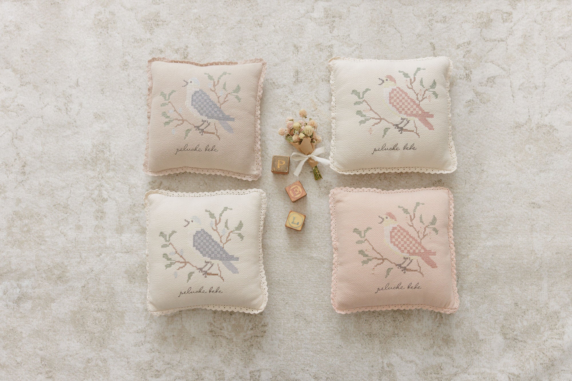 Cross Stitch Knit Pillow - Stone Rose