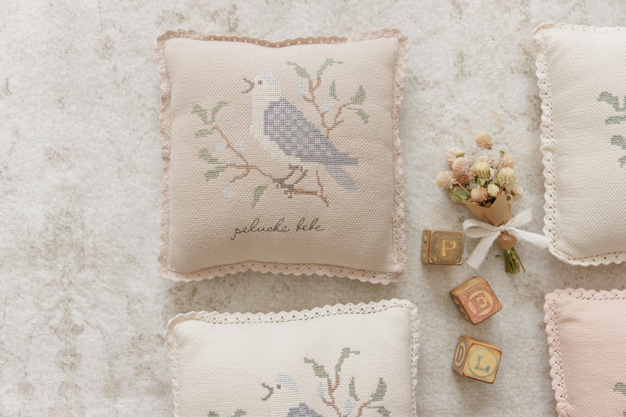 Cross Stitch Knit Pillow - Taupe