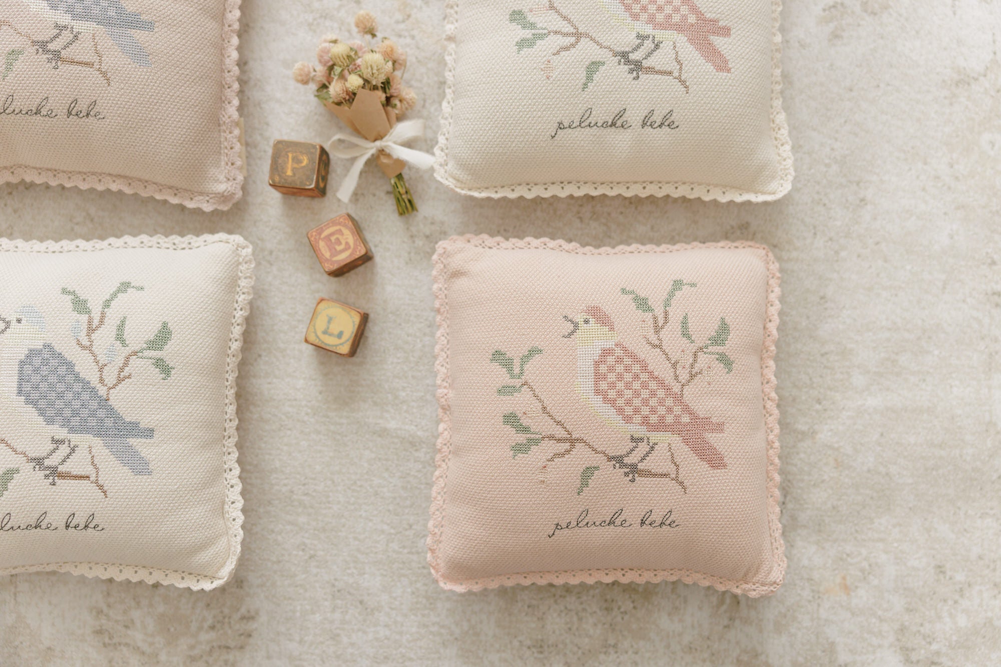 Cross Stitch Knit Pillow - Rose