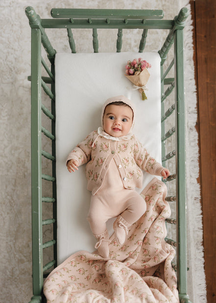Floral Intarsia Knit Blanket - Rose
