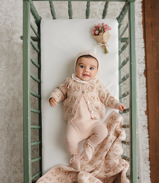 Floral Intarsia Knit Cardigan - Rose