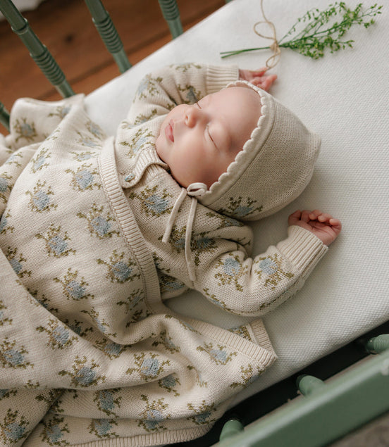 Floral Intarsia Knit Cardigan - Powder